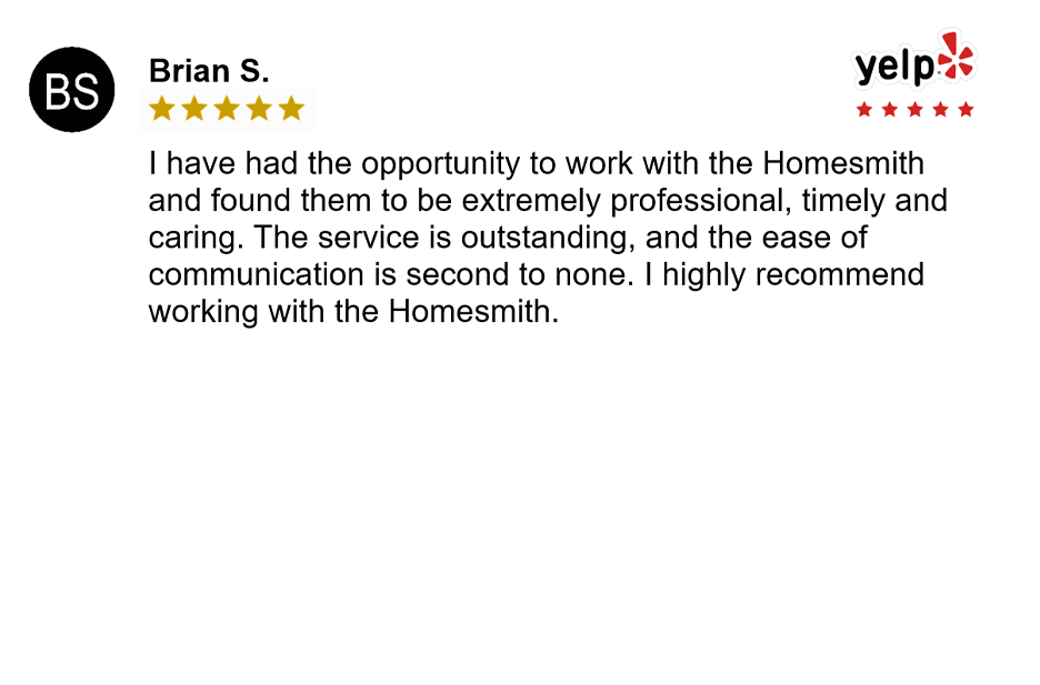 brian s yelp 5-star review for Homesmith Buys Houses