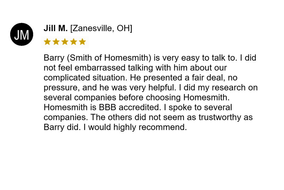 jill m 5-star review for Homesmith Buys Houses