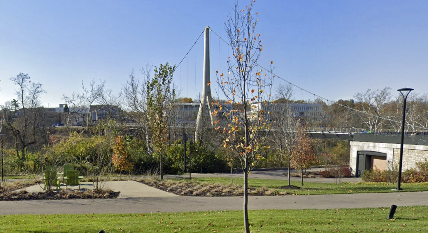 Dublin Link Bridge in Dublin, Ohio – Homesmith buys houses fast for cash in Dublin, Ohio which features the world’s longest single-tower S-shaped suspension bridge spanning the Scioto River.