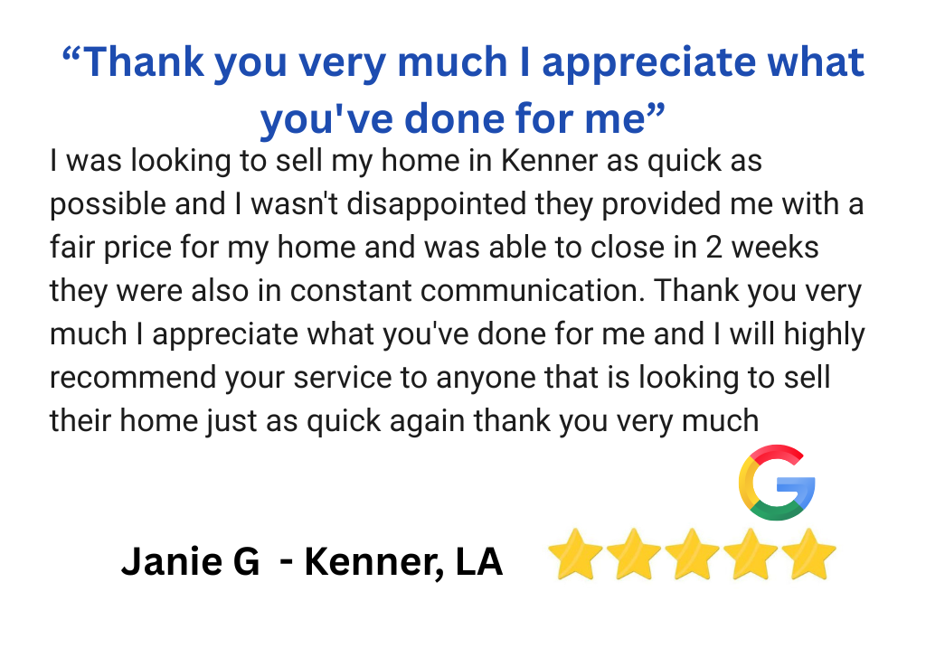 Google review for NOLA Buys Houses from a seller who's house we purchased