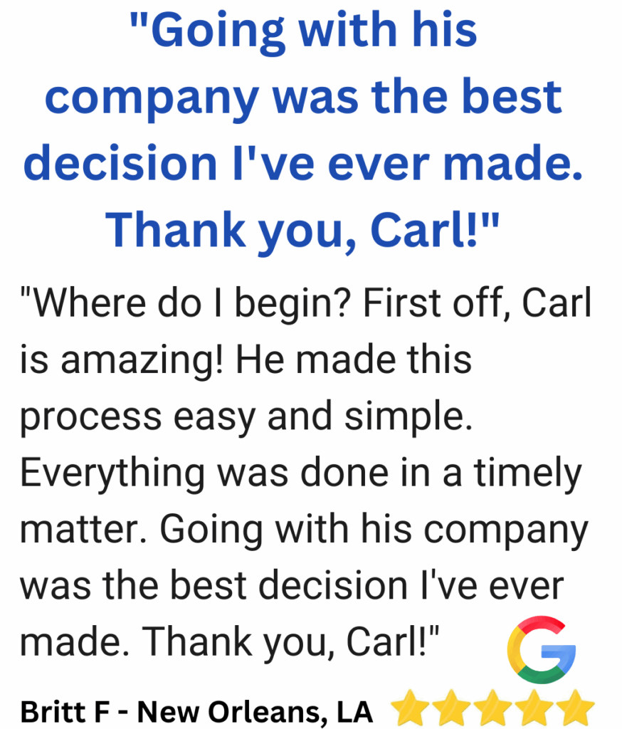 Google testimonial from New Orleans homeowner who avoided foreclosure with NOLA Buys Houses

