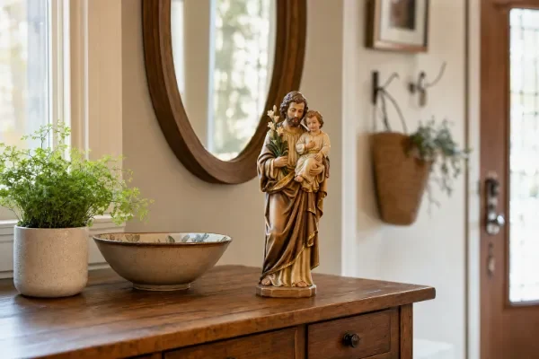 Blessed St. Joseph statue displayed in a home entryway