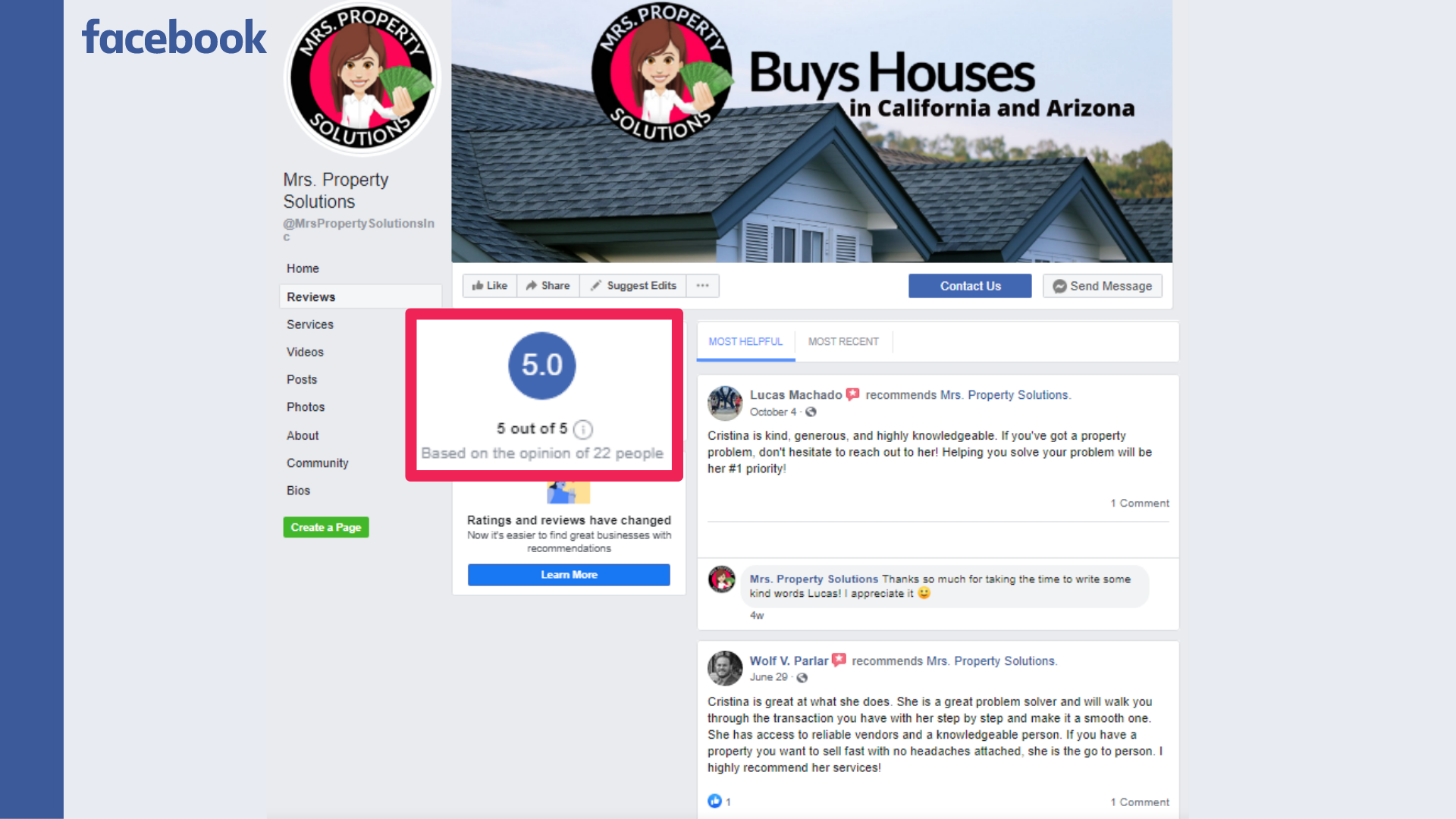 Mrs. Property Solutions facebook reviews