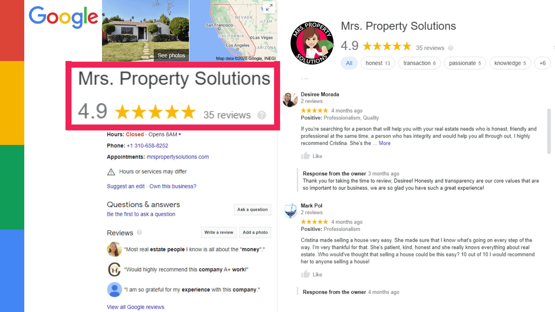 Mrs. Property Solutions Google Reviews
