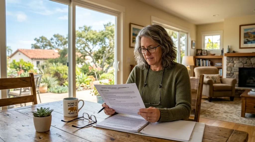 Homeowner reviewing a document in California