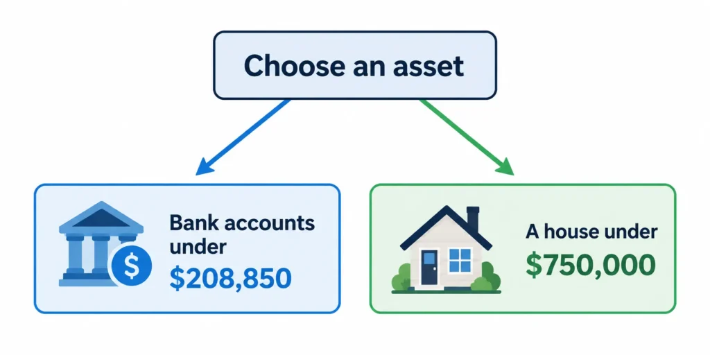 A simple two-path chart separating bank accounts under $208,850 from a house under $750,000