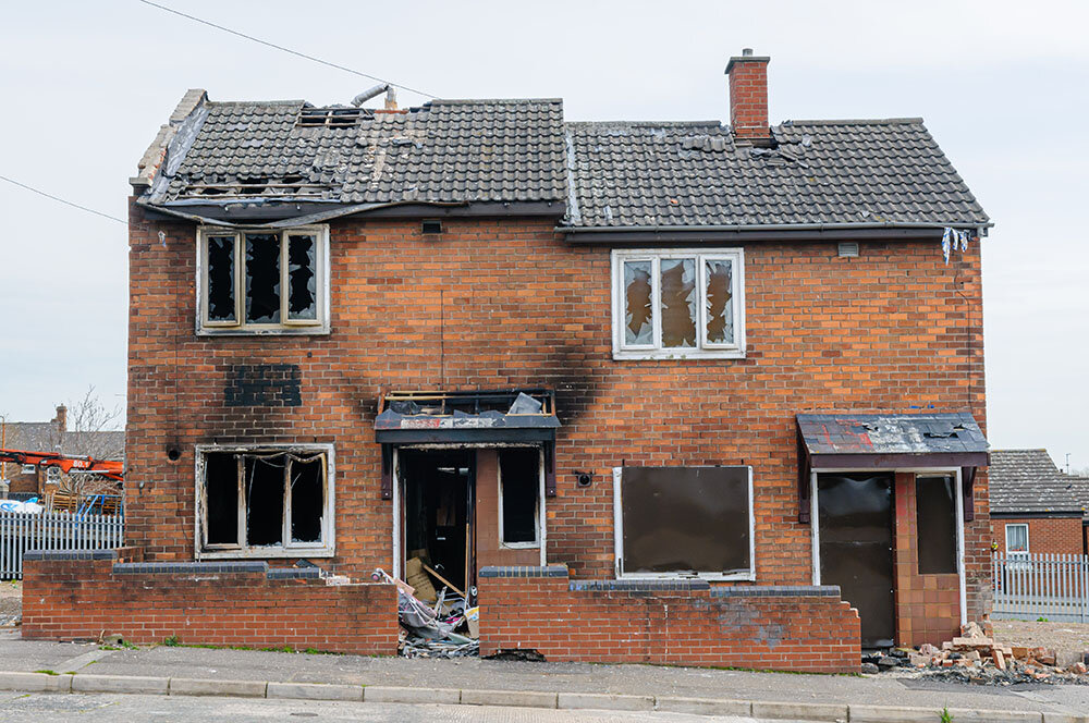 Fire-damaged house