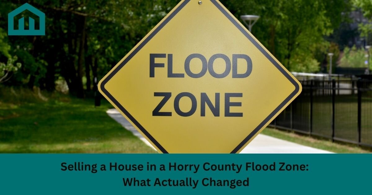 Single-story home near the Intracoastal Waterway in Socastee, South Carolina, inside a Horry County FEMA flood zone