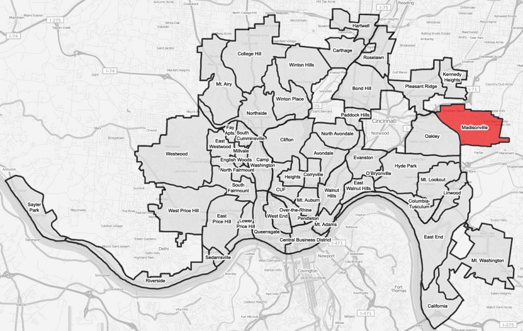 we buy houses in Madisonville -Cincinnati-map