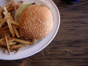 Hamburger and fries from a restaurant in oxnard
