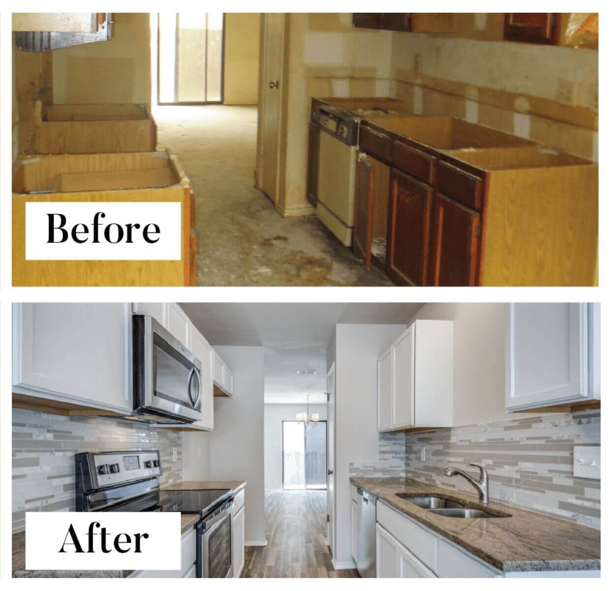 Seguin kitchen gutted to cabinets, then renovated with granite counters and new appliances