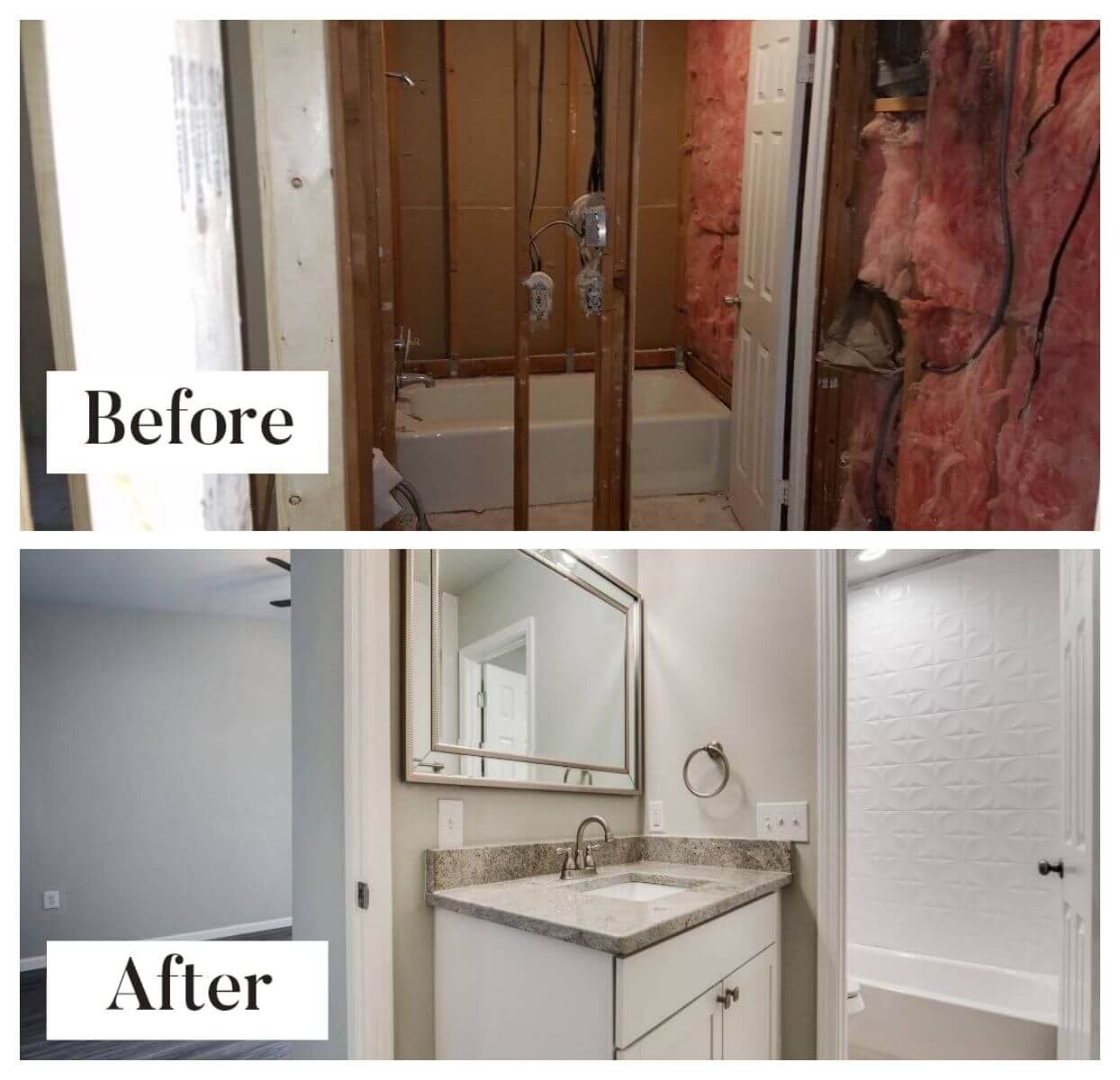 Seguin bathroom taken down to studs and rebuilt with new vanity and shower