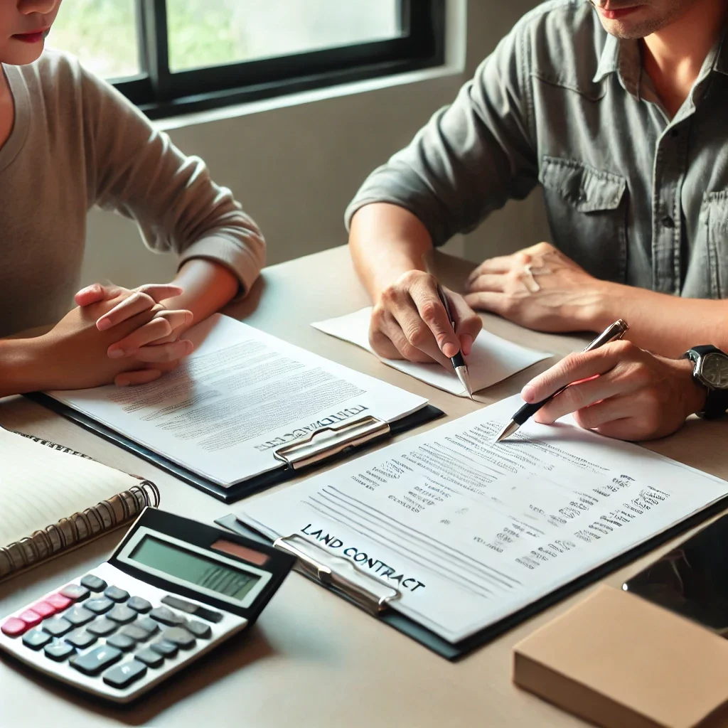 Buyer and seller discussing terms of land contract