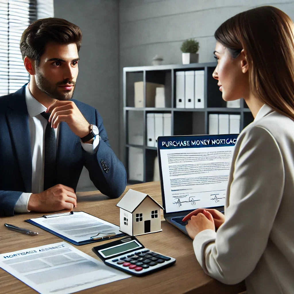 a buyer and seller discussing the terms of a purchase money mortgage