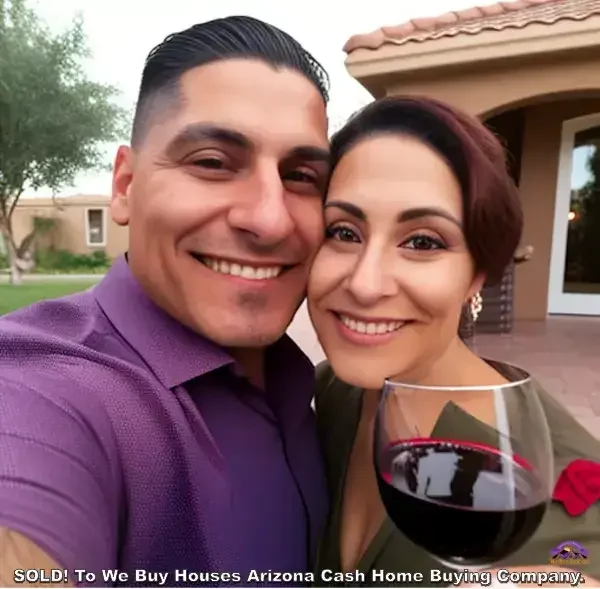 Happy home seller Susana and husband taking a selfie in Queen Creek, AZ after selling their house to We Buy Houses Arizona