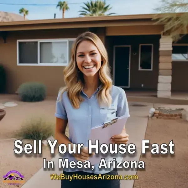Mandy in front of her sold home in Mesa, AZ after a smooth as-is cash sale