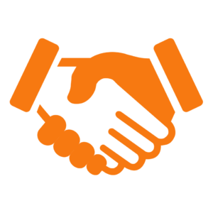 Orange icon of two hands shaking in agreement, representing Transparent & Fair Cash Offers from 'We Buy Houses Arizona', situated under the header 'Transparent & Fair Cash Offers