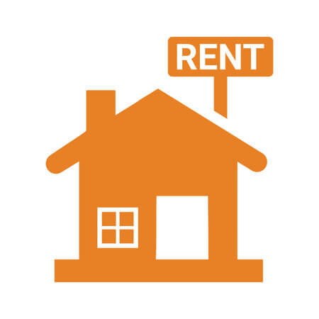 Orange icon of a house with a 'For Rent' sign, symbolizing 'We Buy Houses Arizona's' solutions for landlords needing to sell rental property quickly and at a fair price.