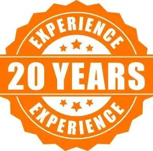 Orange icon of a round badge stating '20 Years Experience', symbolizing the long-standing expertise and trustworthiness of 'We Buy Houses Arizona.