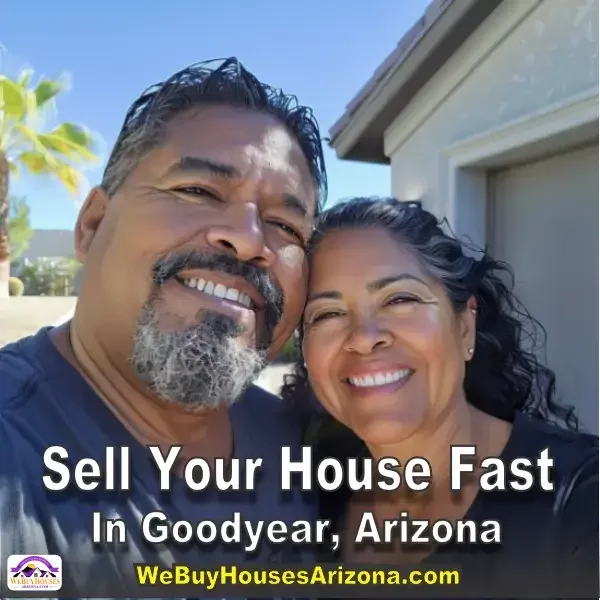 Max and Christina, smiling big in front of their sold Goodyear, Arizona house. They sold their House Fast In Goodyear, Arizona.