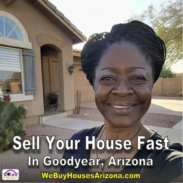 Rachel is smiling big in front of her sold Goodyear house. She sold her House Fast In Goodyear, Arizona.