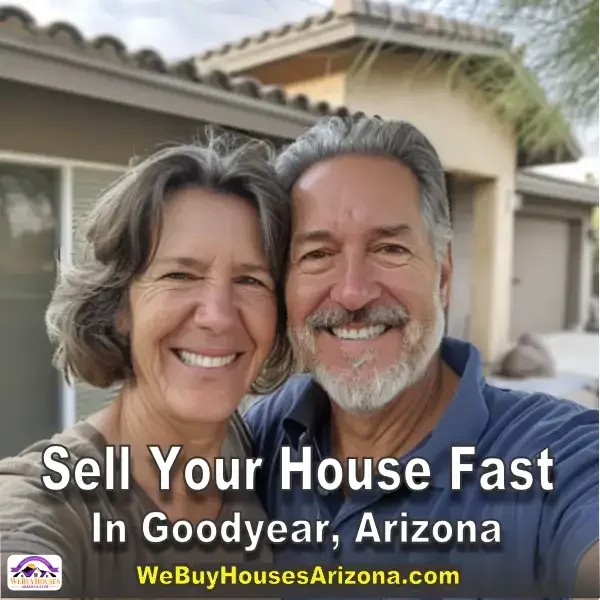 Sonja and Herald, smiling big in front of their sold Goodyear, Arizona house. They sold their House Fast In Goodyear, Arizona.