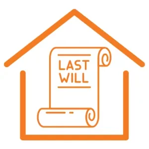 Orange icon of hands carefully holding a house, symbolizing 'We Buy Houses Arizona's' solutions for homeowners needing to sell an inherited property, reflecting the company's supportive approach.