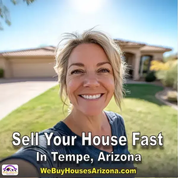 Gabby is smiling big in front of her sold Tempe, Arizona house. They sold their House Fast In Tempe, Arizona.