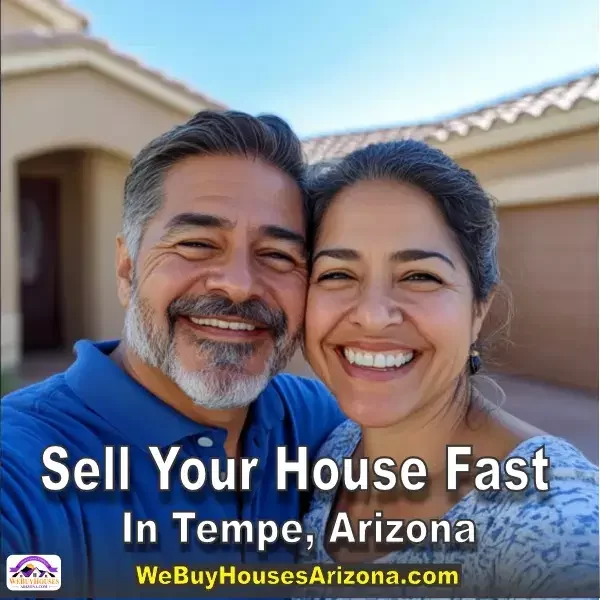 Gabe and Valeria, smiling big in front of their sold Tempe, Arizona house. They sold their House Fast In Tempe, Arizona.
