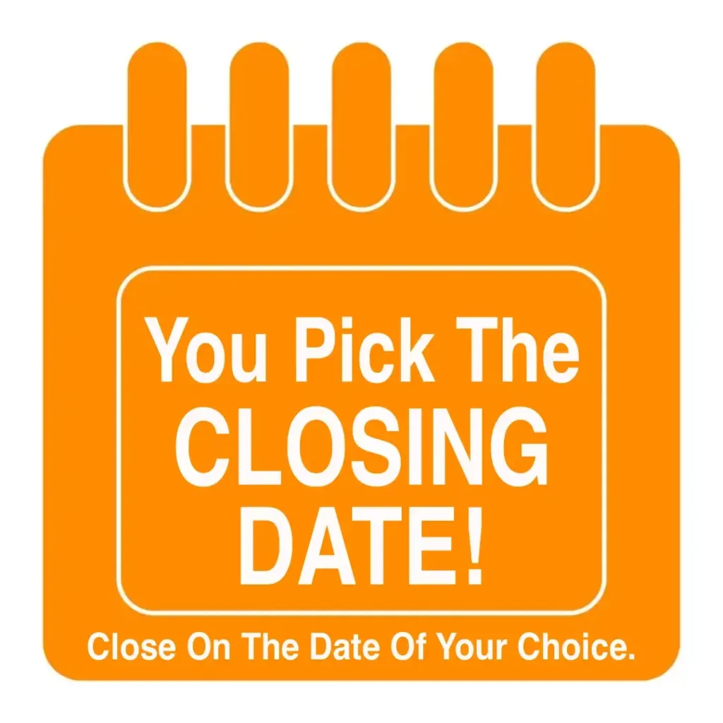 We Buy Houses Arizona orange icon of a calendar that reads "You Pick The Closing Date."