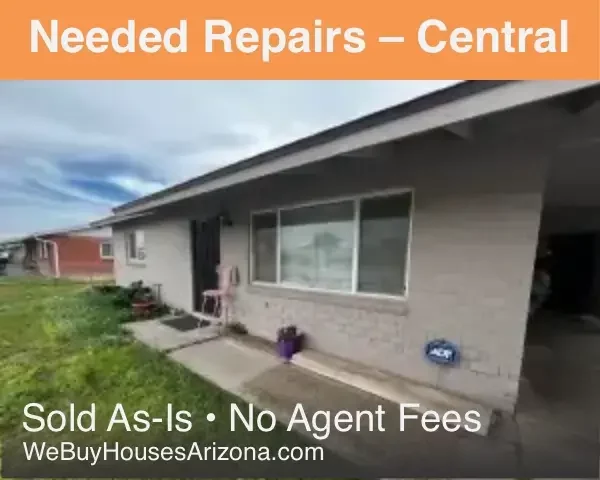 Central Phoenix home — rental needing repairs, sold as‑is (front exterior)