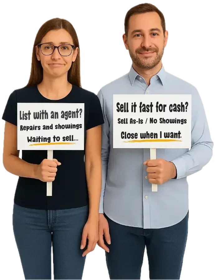 Couple debating on selling their house for cash or listing with a realtor.