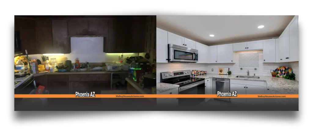 Phoenix AZ — 9425 N 14th St — before and after kitchen renovation — We Buy Houses Arizona