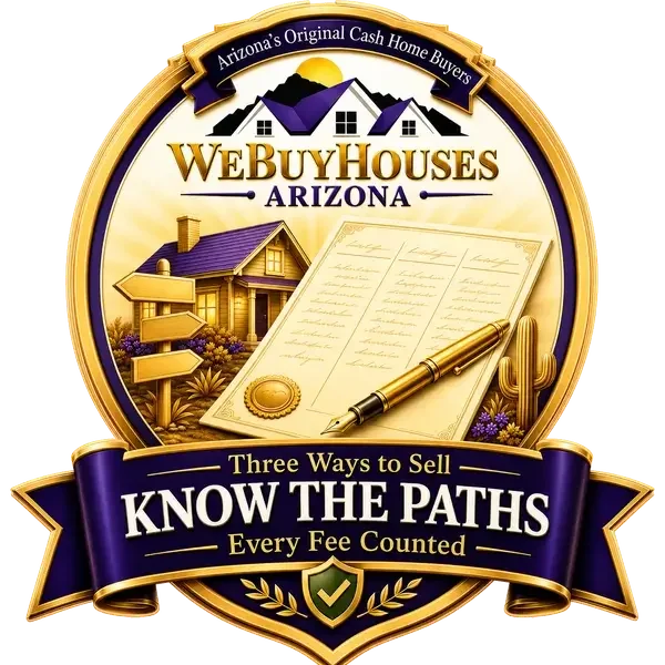 The Know the Paths crest badge, comparing a cash offer, listing, and iBuyer for Arizona home sellers.