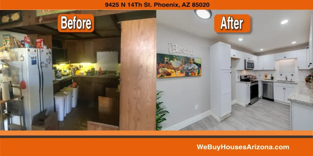 9425 N 14th St, Phoenix AZ 85020, before and after $105,000 renovation by We Buy Houses Arizona.