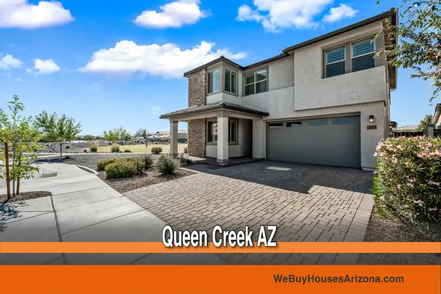 House at 25378 S 225th Way, Queen Creek AZ 85142, bought for cash as-is and renovated by We Buy Houses Arizona: interior and exterior paint, new carpet, drywall repairs, upgraded plumbing, electrical and hardware fixtures, and landscaping.