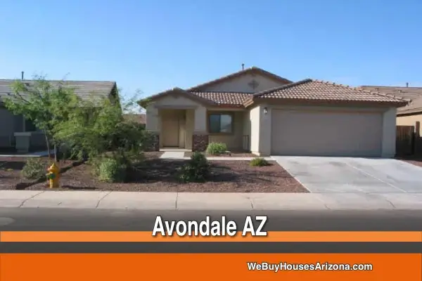 Single-story stucco house with a tile roof and two-car garage at 10788 W. Elm Lane, Avondale, AZ, bought by We Buy Houses Arizona in June 2006.