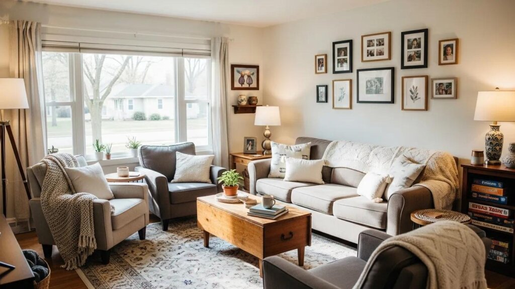 Cozy downsized home interior in Lincoln, Nebraska, emphasizing comfort and simplicity