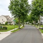 A well-maintained New Jersey suburban neighborhood illustrating the benefits and drawbacks of a homeowners association.