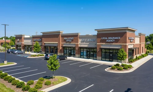 A professional view of a clean, multi-tenant retail strip center and commercial plaza in a New Jersey neighborhood.