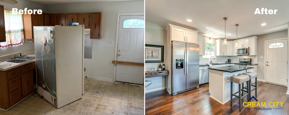Before and after of a house bought for cash in Milwaukee