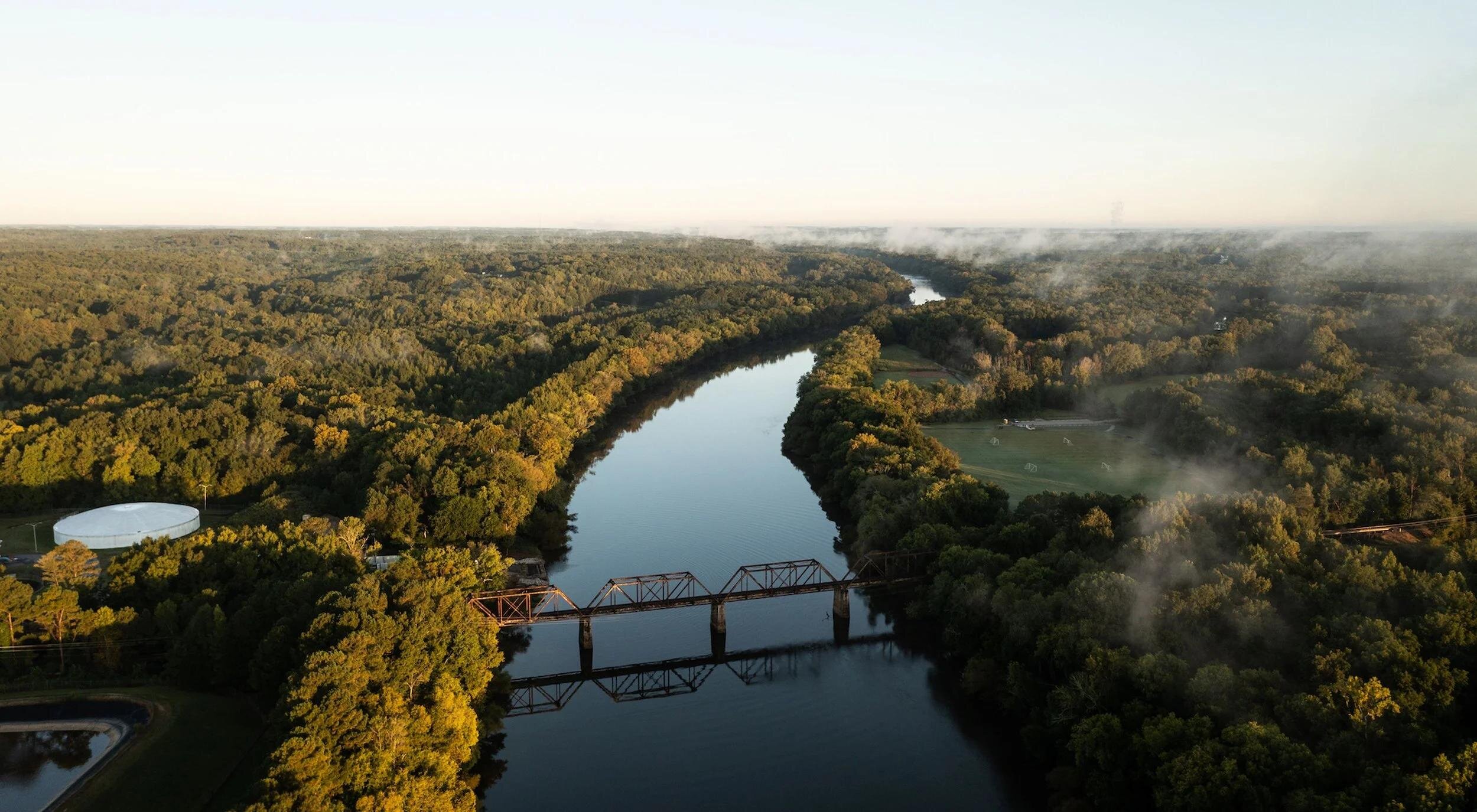 Cape Fear River and railroad bridges near Castle Hayne in New Hanover County, North Carolina
