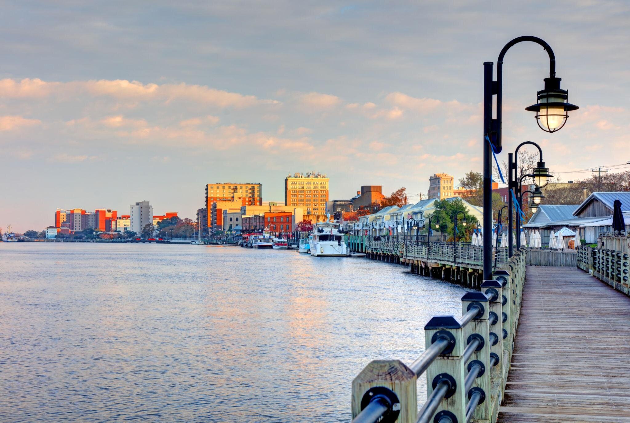 Wilmington Riverwalk along the Cape Fear River near Carolina Beach, North Carolina