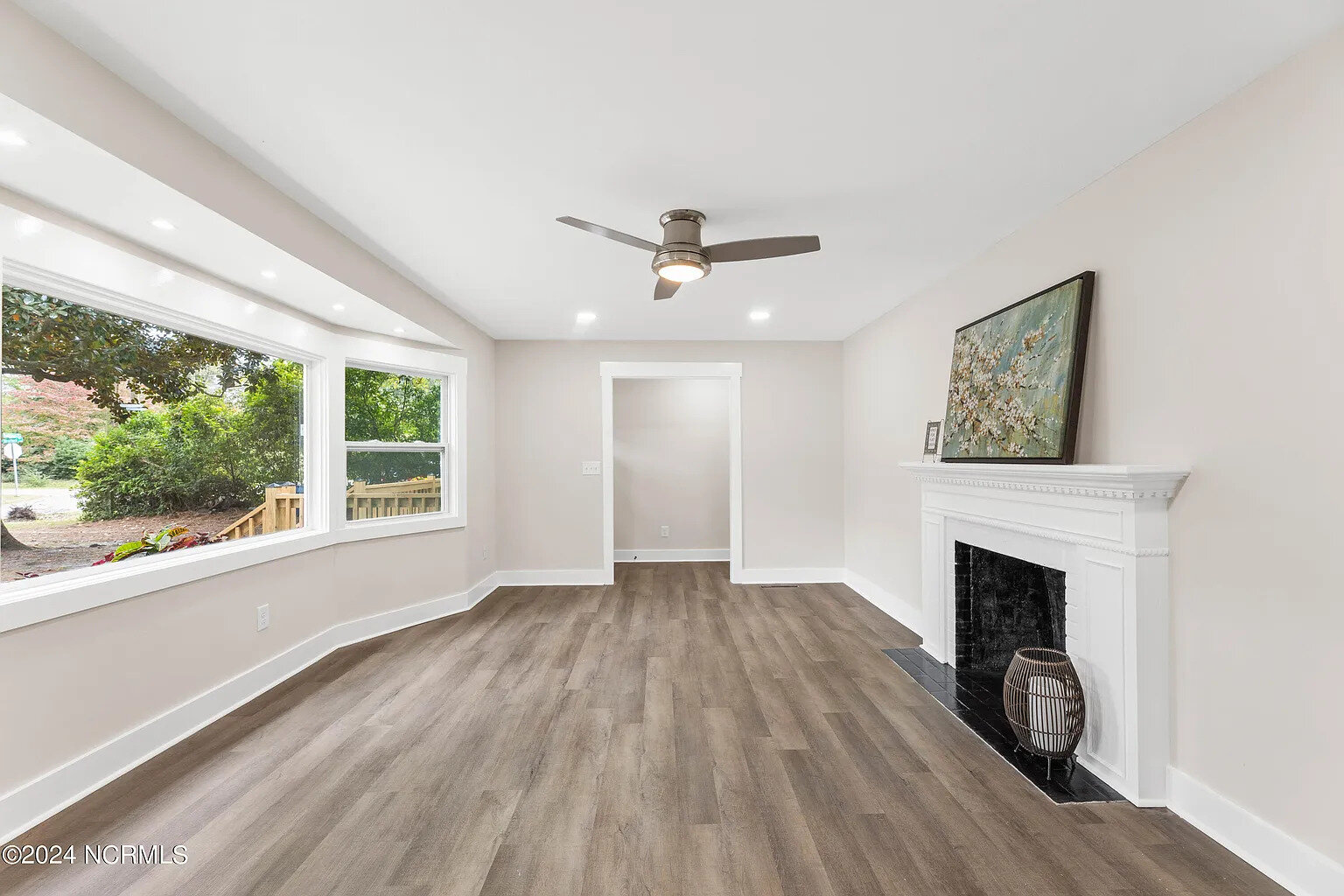 Renovated living room after the Devon Park Wilmington home was restored