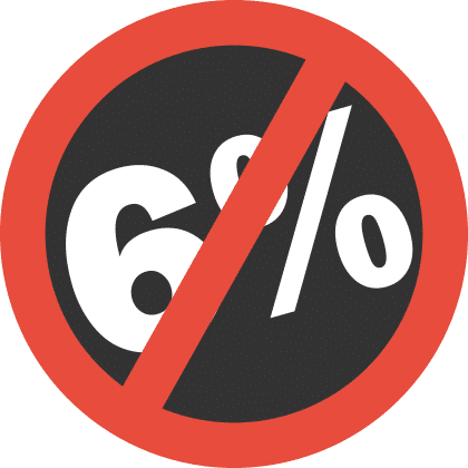 No 6% commission symbol, representing zero agent fees when selling your house as-is.