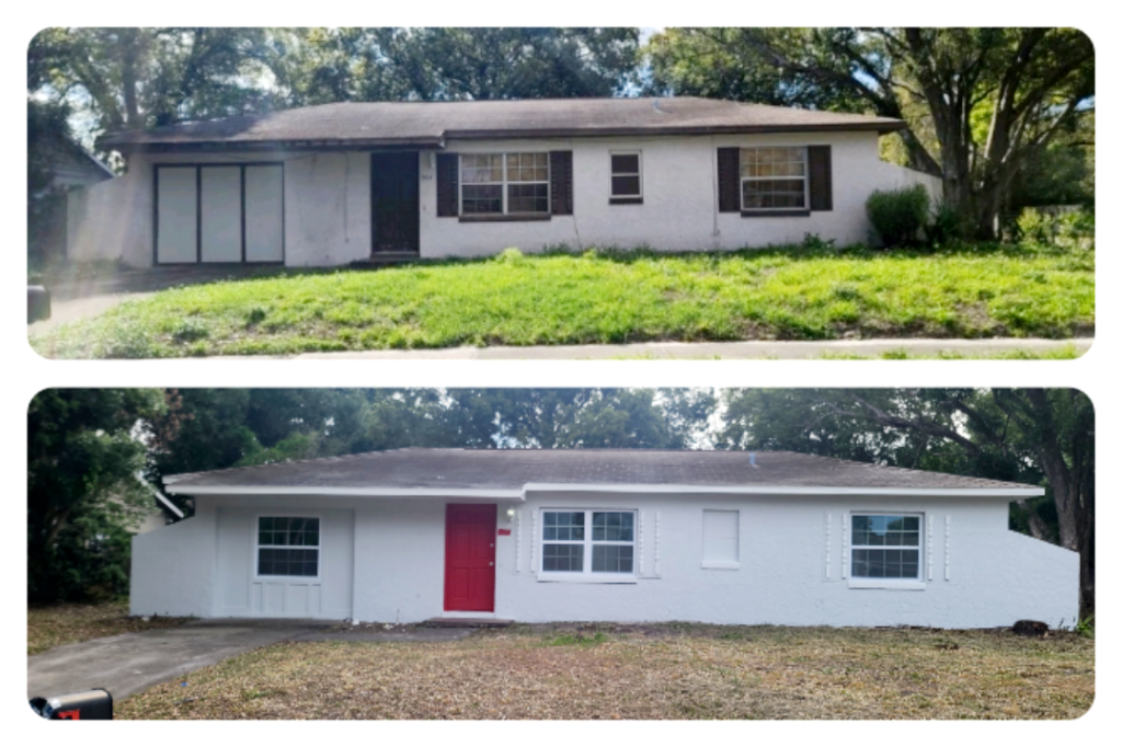 Before and after renovation of a home in showcasing the transformation by Investment Capital Home Buyers.