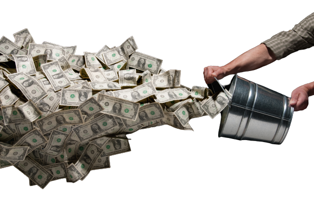throwing money out of a bucket