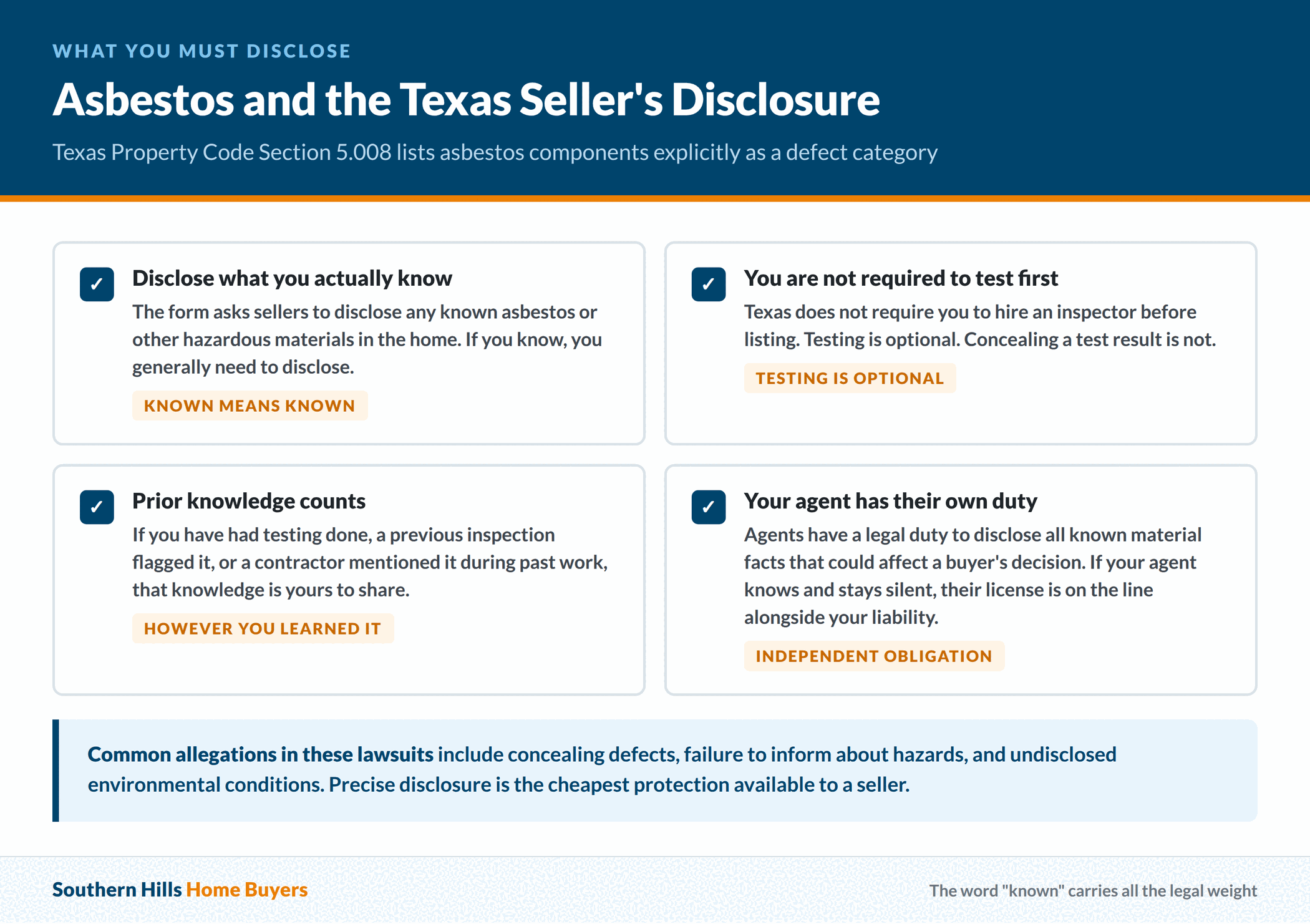 What a Texas seller must disclose about known asbestos under Property Code 5.008