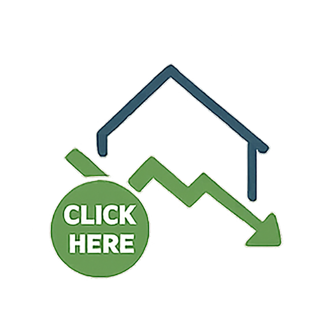 bankruptcy house icon with a click here stamp
