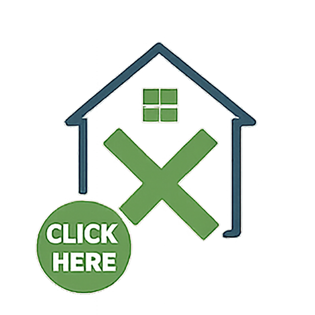 unwanted house icon with a click here stamp